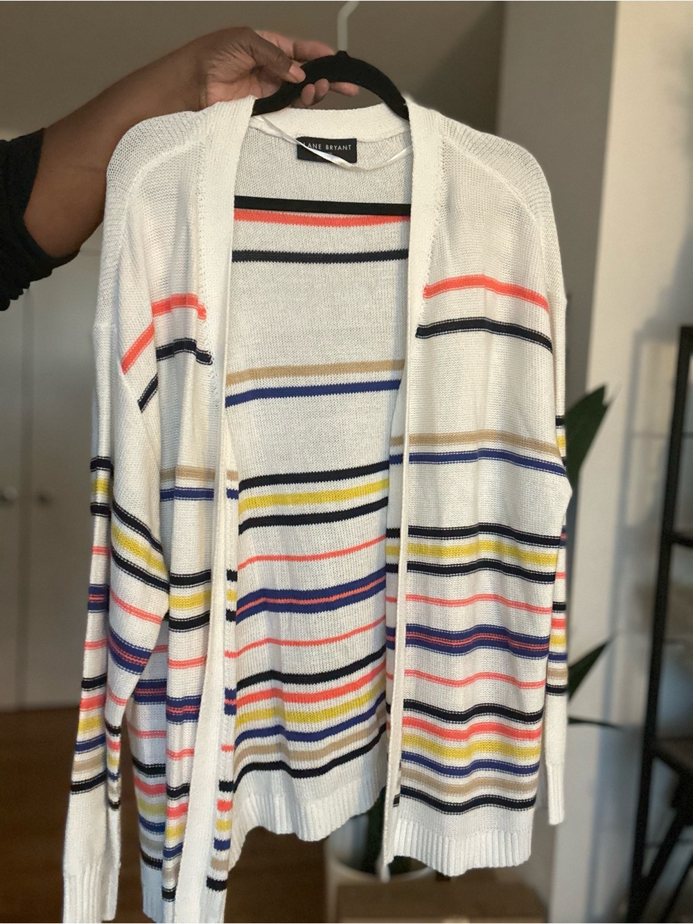 Lane Bryant White Open-Front Cardigan with Colored Stripes, Size 22/24
